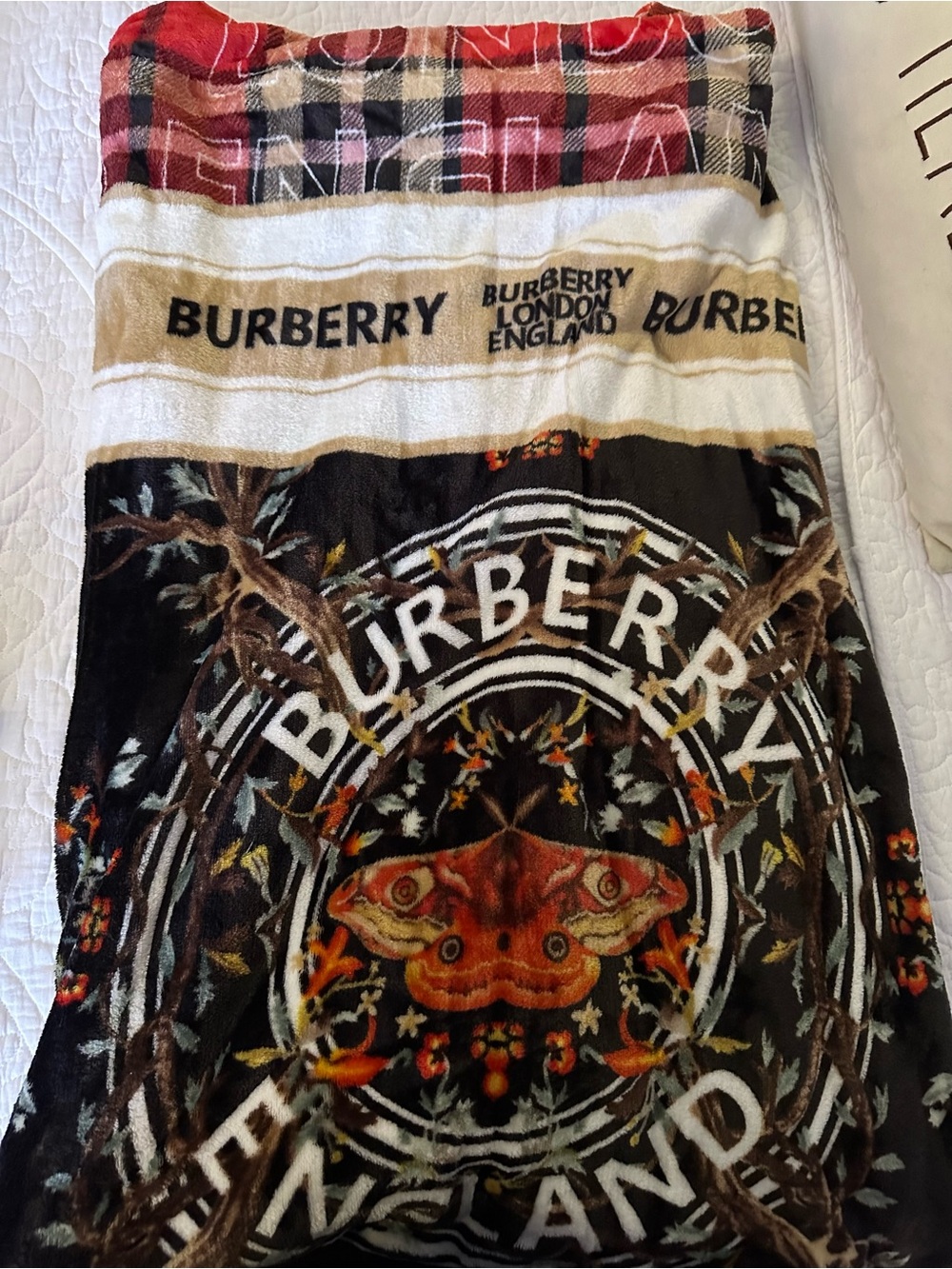 Burberry Multicolor Graphic Logo Throw with Plaid Accent